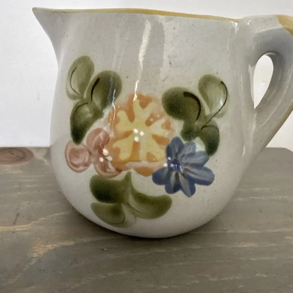 Louisville Stoneware Pitcher Country Flowers Yellow Kentucky Pottery 4.5” Inches